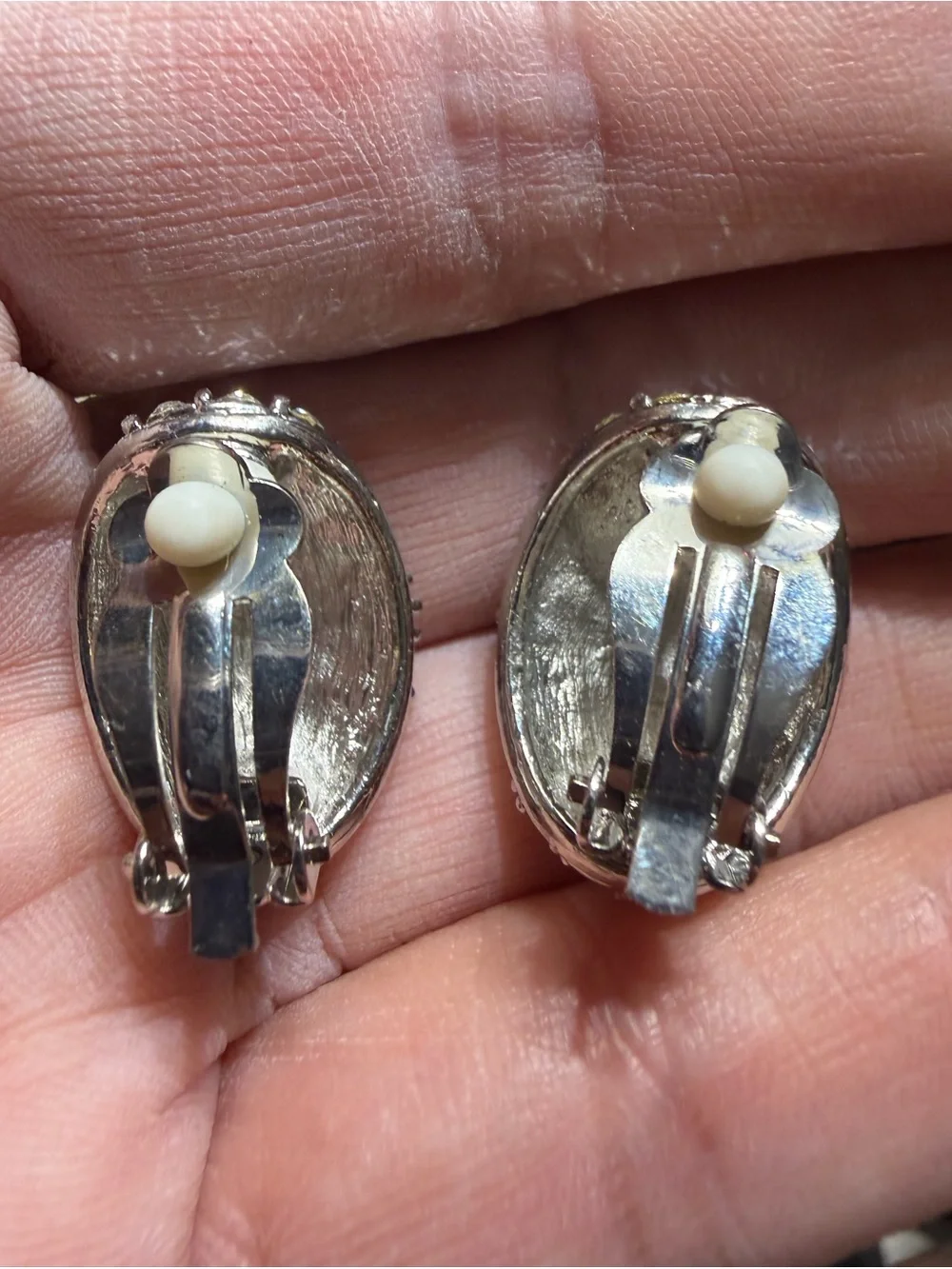 Vintage Silver-Tone Crystal Dome Clip Earrings